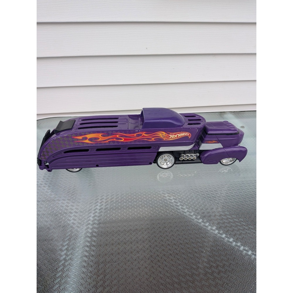 Hot Wheels Purple Custom Car Hauler Semi Truck Toy Flame Decals 18 Inch